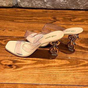 Cult Gaia Vivianne Clear and Gold Chain Heel Sandal Women’s 37.5 EU / 7.5 US